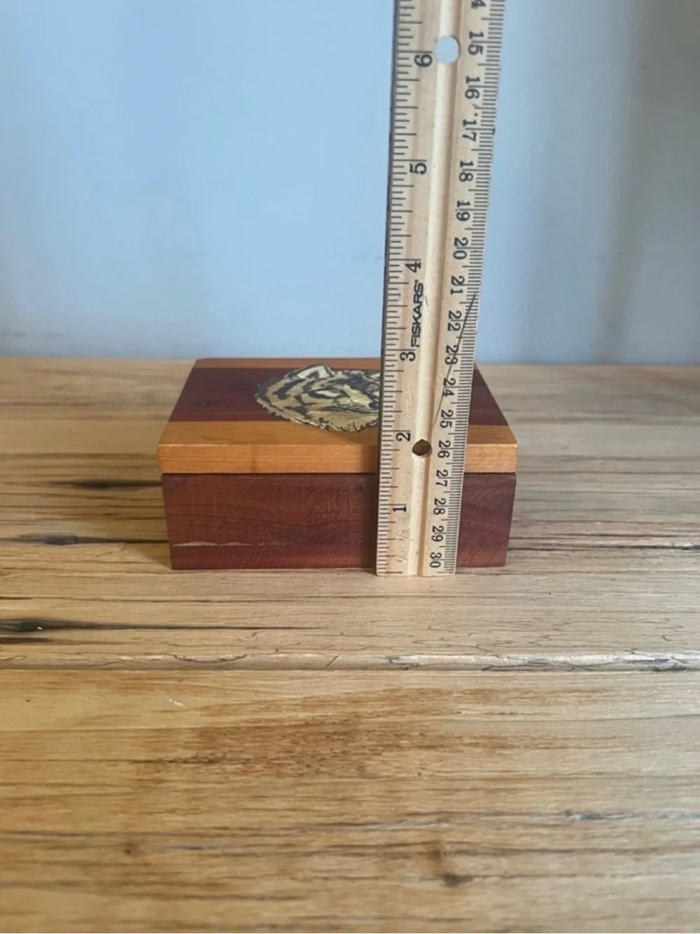 Wooden Wolf Accent Box in Natural and Brown